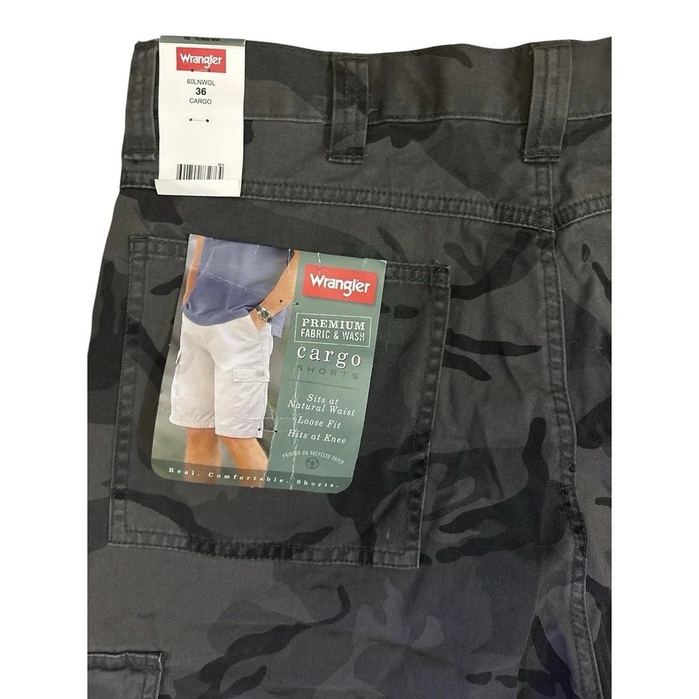 Wrangler Camo Cargo Shorts Men's 36 Gray Black Camouflage Military NEW